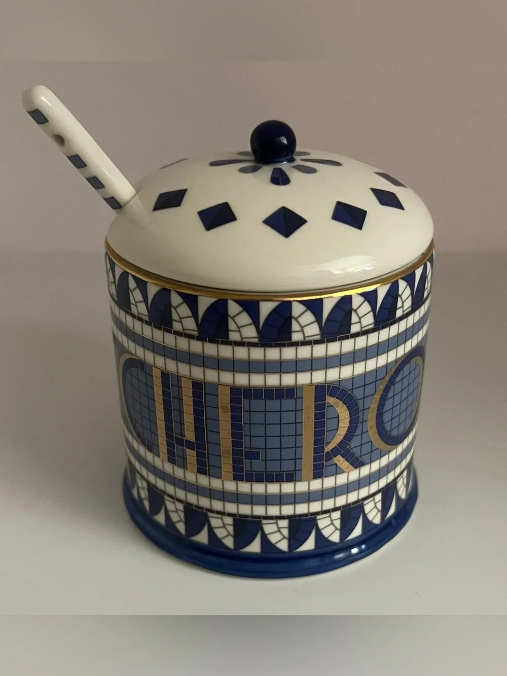 Anthropologie Bistro Tile Stoneware 24k Gold Accent Italia Sugar Serve Set